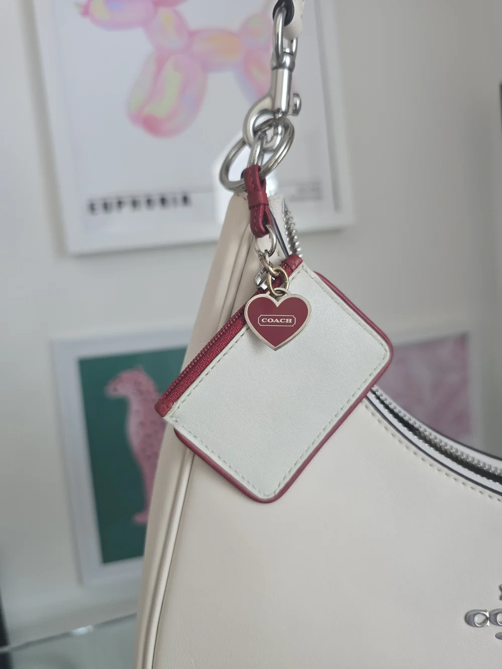 Rare Y2k Coach Micro Pouch Keychain With Heart Charm